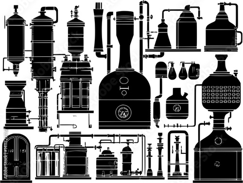 Distillery silhouette design, Distillery illustration art