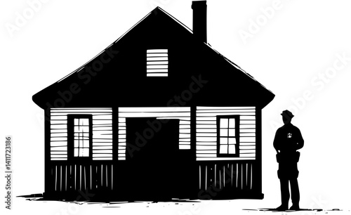 Silhouette of Police station, Police station illustration art