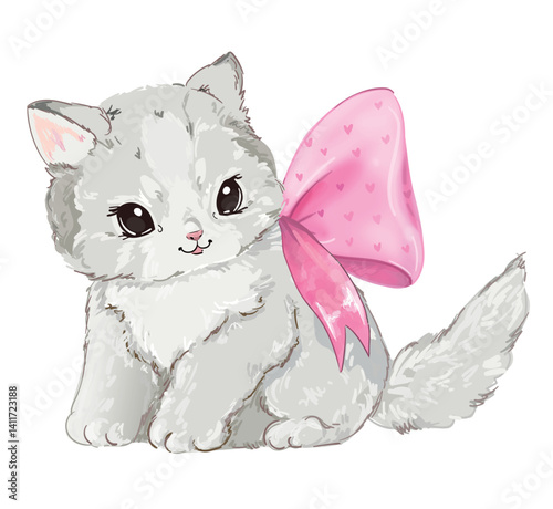 Hand Drawn cute cat sketch vector illustration, Kids Print design, children trend print on t-shirt