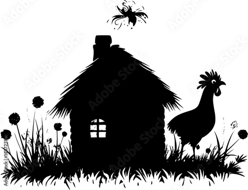 Silhouette of Poultry house, Poultry house illustration art