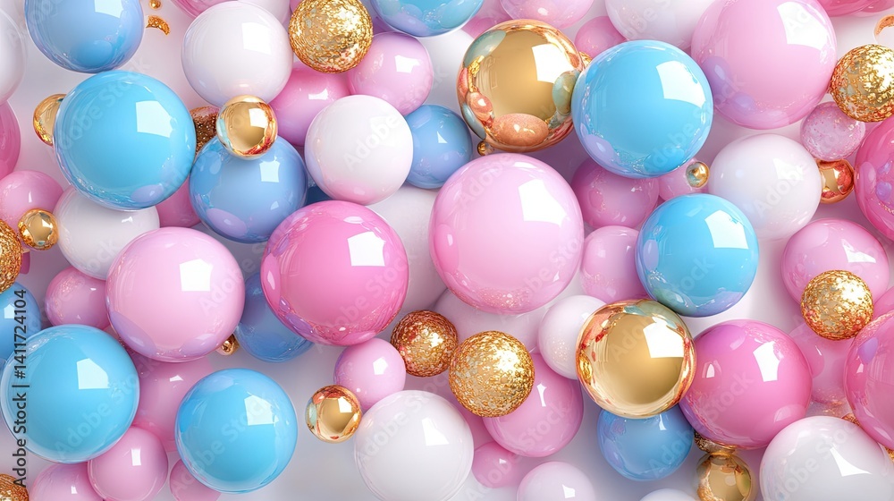 Colorful Decorative Balls in Various Sizes on a White Background