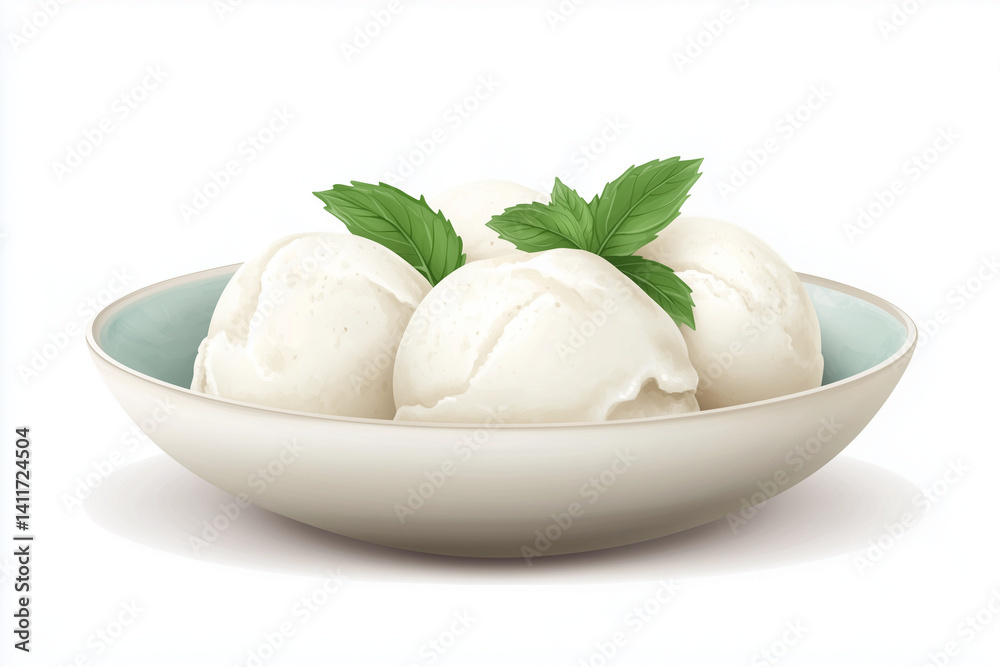 Vanilla Ice Cream with Mint. Vanilla ice cream scoops garnished with mint leaves in a bowl. Perfect for summer designs and culinary projects. Vanilla Ice Cream with Mint. Vanilla ice cream scoops garnished with mint leaves in a bowl. Perfect for summer designs and culinary projects.