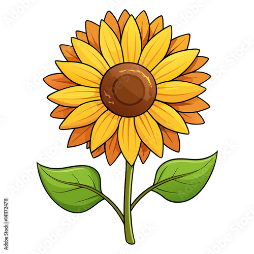 A vibrant cartoon depiction of a sunflower with bright yellow petals