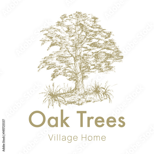 Oak tree logo with hand drawn style for natural brand looks beautiful