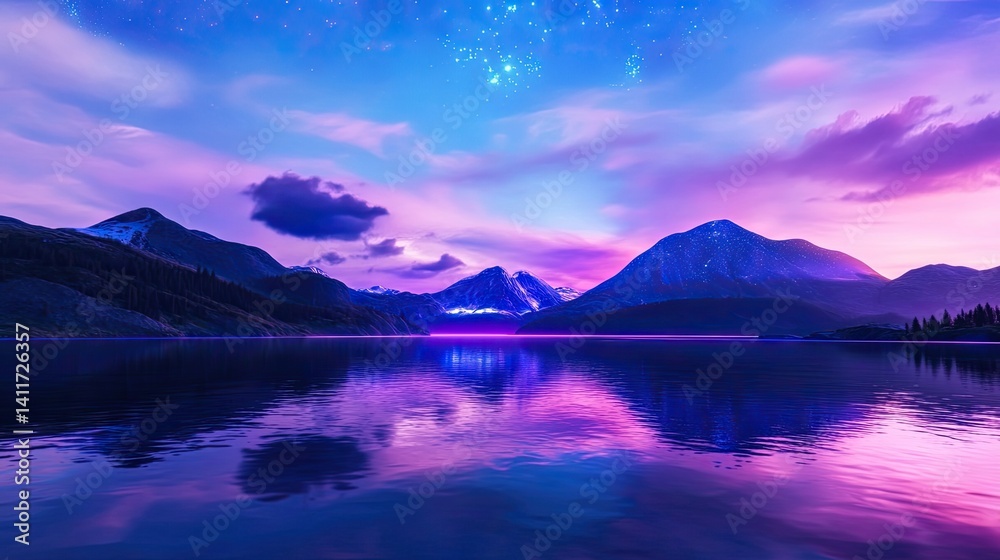 Serene Dawn Over Mountain Lake With Vibrant Sky and Reflection