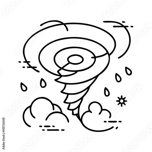 A Powerful Tornado Illustration with Rain and Clouds Weather Phenomenon