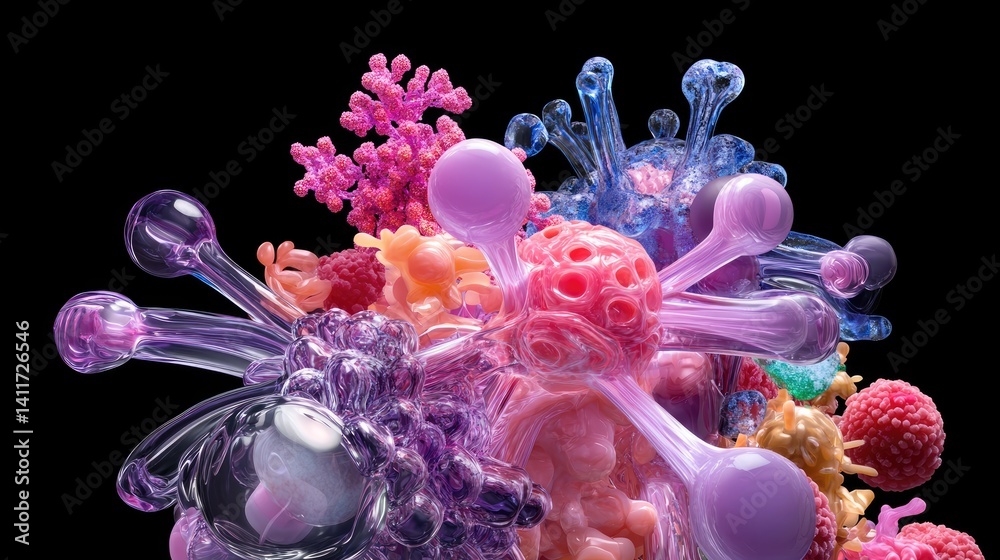 Intricate Abstract Representation of Colorful Microorganisms and Cells