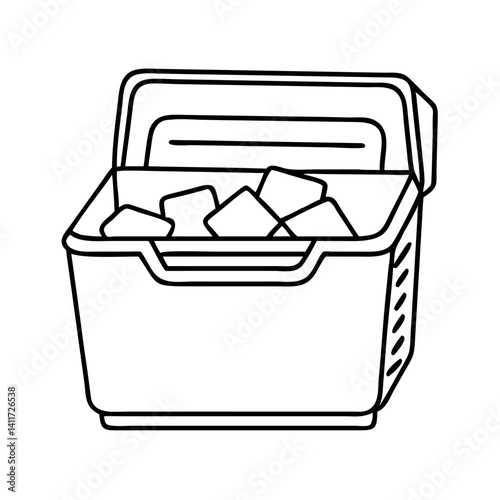 A simple line drawing of a plastic ice chest full of ice cubes