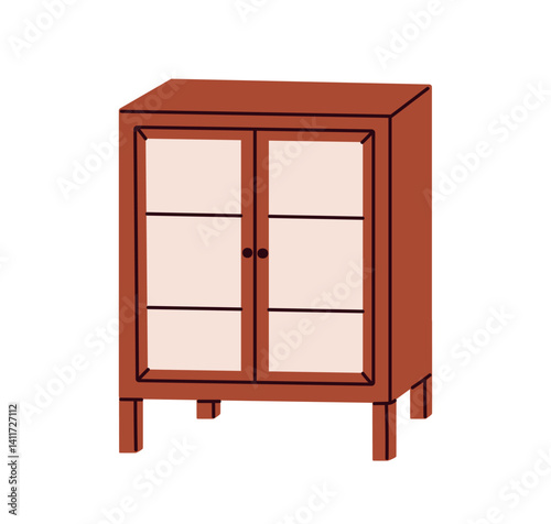 Wooden cabinet, 2-door sideboard. Retro modern storage unit, wood furniture d...