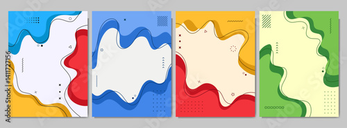 Vector illustration. Flat style banner template. Fluid shapes and lines with memphis pattern. Design elements for cover, brochure, magazine, poster, flyer. Trendy abstract colorful backgrounds