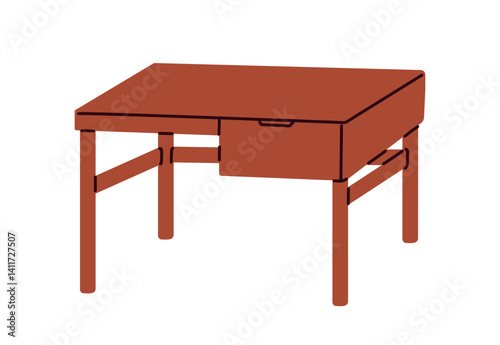 Wooden table with drawer. Classic desk with legs and storage compartment for ...