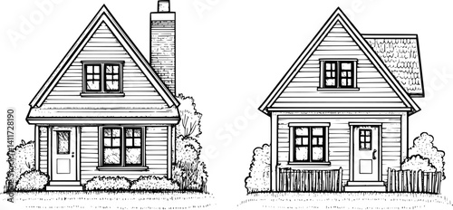 Two Cape Cod style Beach houses designs, Cape Cod style Beach houses vector graphic