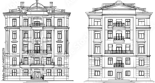 Two Contemporary style Hotels designs, Contemporary style Hotels vector graphic