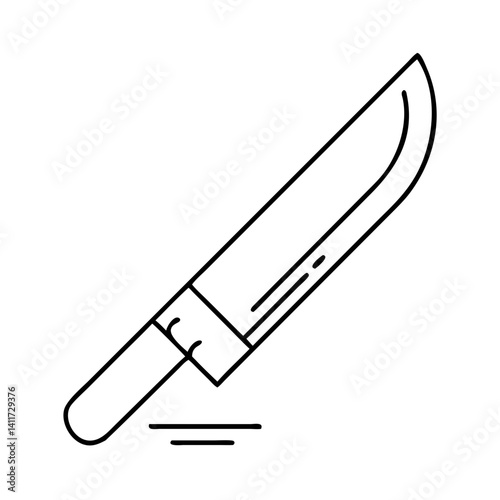 A line drawing of a large knife a machete or parang for cutting