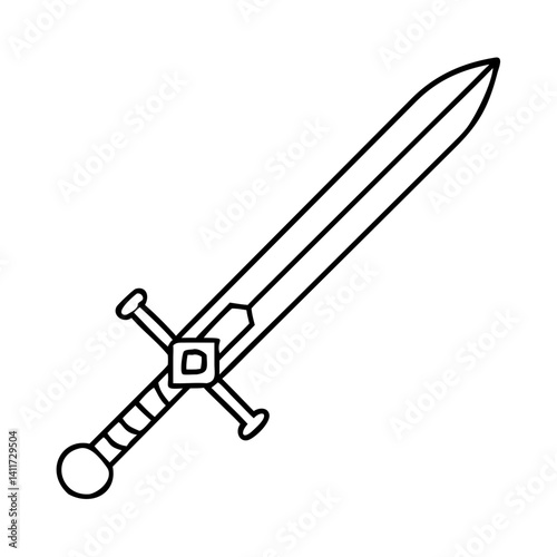 A Simple Line Drawing of a Medieval Sword with a Crossguard