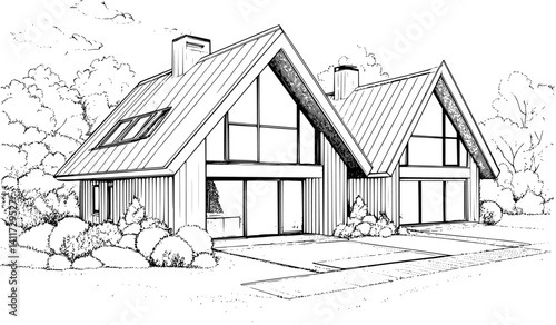 Two Mid-Century Modern style Houses designs, Mid-Century Modern style Houses vector graphic