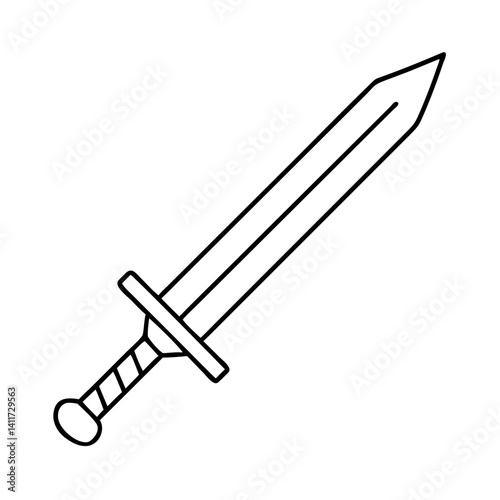 A Simple Line Drawing of a Medieval Sword a One Handed Weapon of War