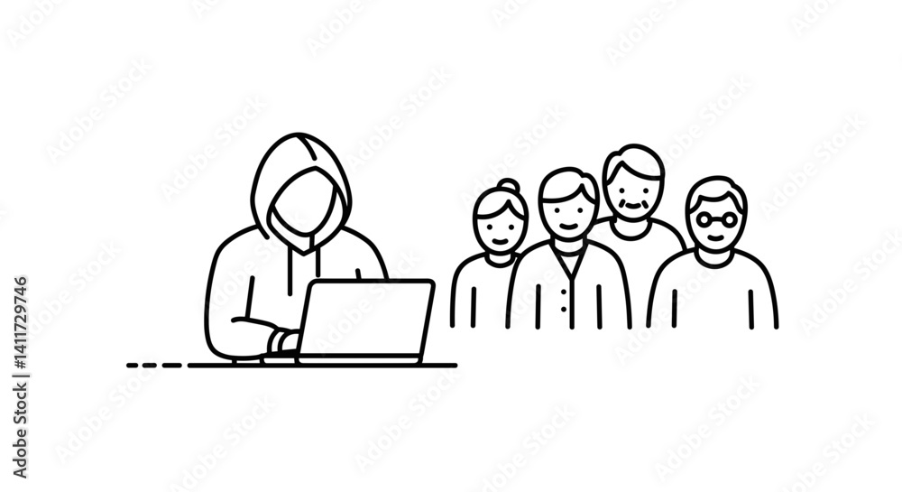Scammer in Hoodie Deceiving People Using Laptop Scammer in Hoodie Deceiving People Using Laptop