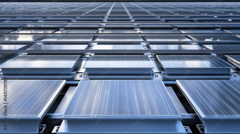 Fototapeta premium Solar Panel Array on Building Facade in Urban Environment
