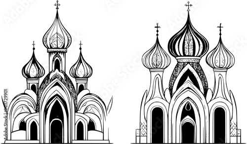 Two Modern style Religious buildings designs, Modern style Religious buildings vector graphic