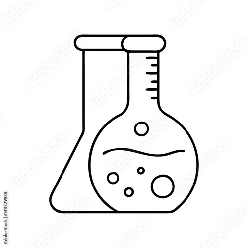 Two Laboratory Flasks with Liquid and Bubbles Scientific Experiment Illustration