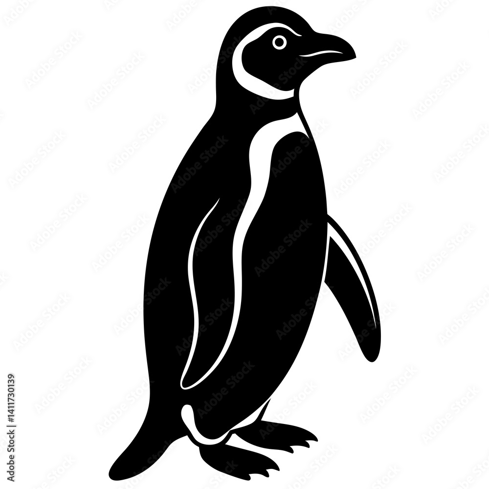 Fototapeta premium AI Generated African Penguin Vector Silhouette Isolate White Background