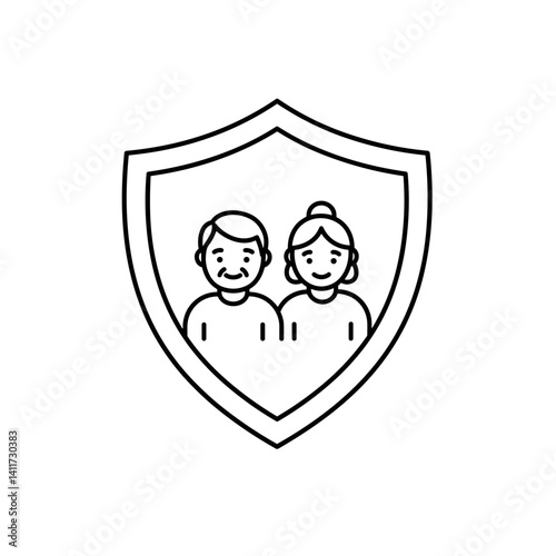 Secure elderly couple embracing safety under protection shield  