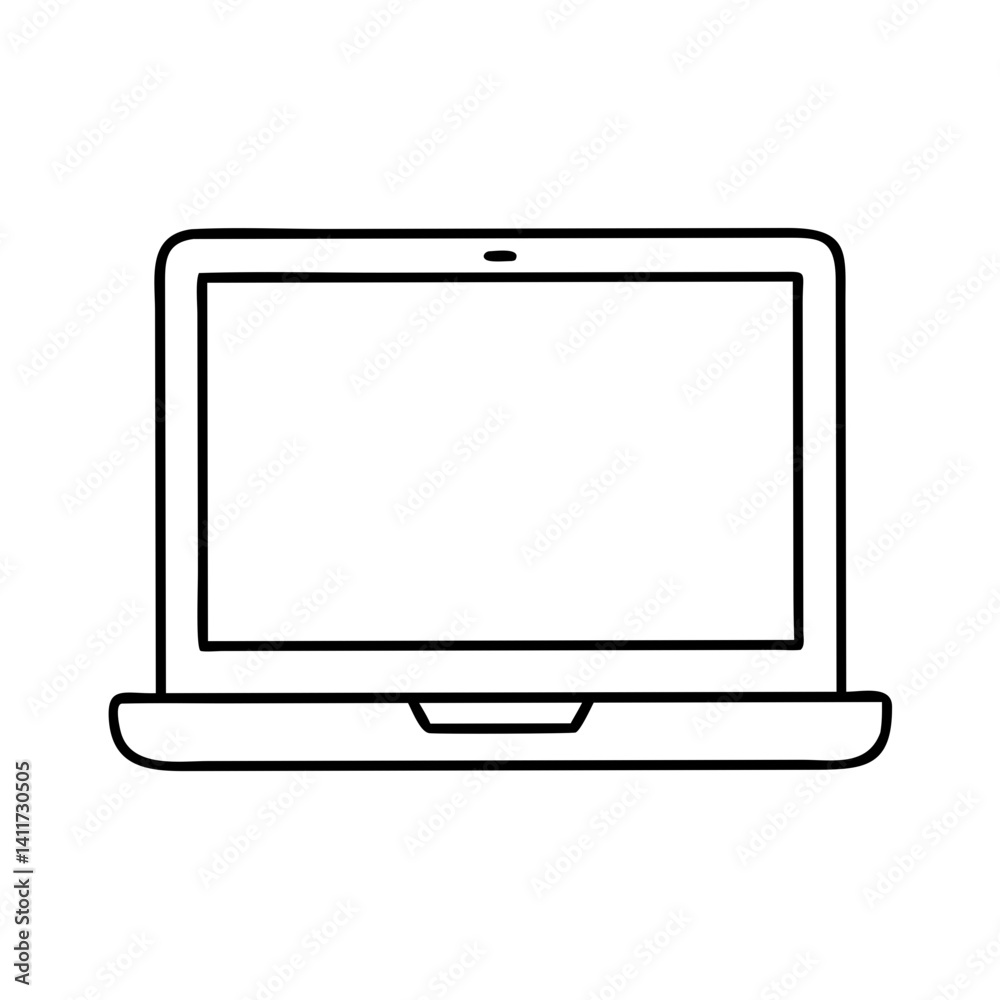 Simple Line Drawing of a Modern Laptop Computer Device for Technology Illustration
