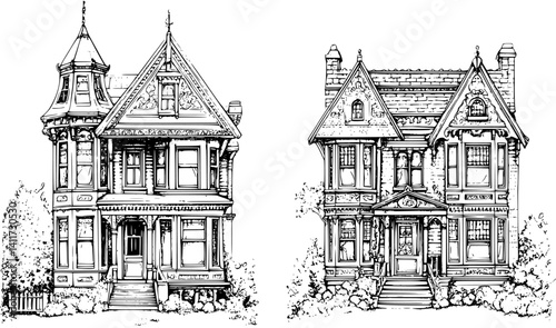 Two Victorian style Schools designs, Victorian style Schools vector graphic