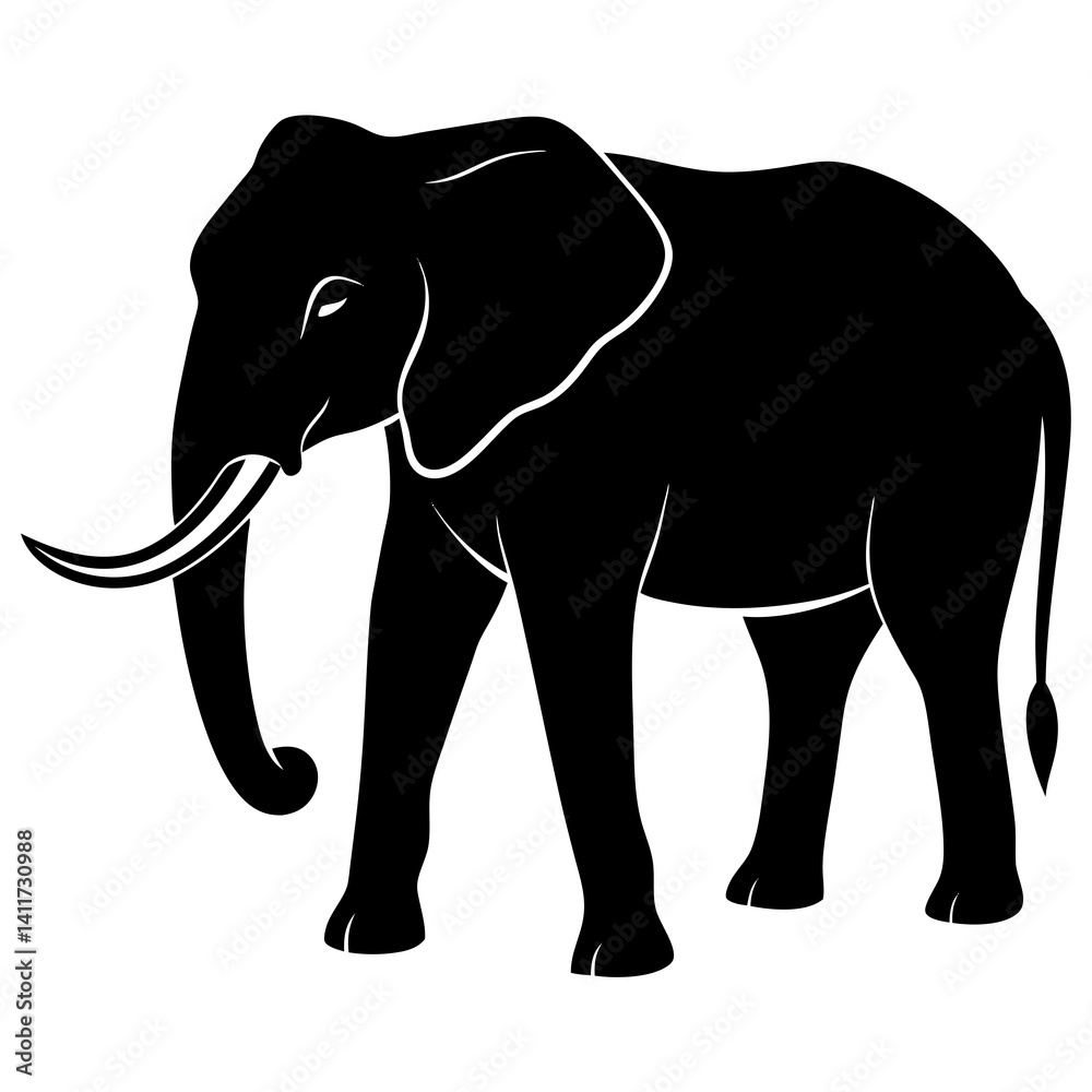 Fototapeta premium AI Generated African Forest Elephant Vector Silhouette Isolate White Background