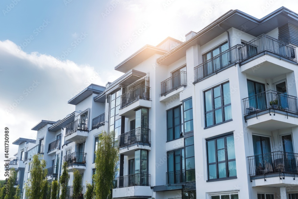 Modern apartment buildings under a bright sky Modern apartment buildings under a bright sky