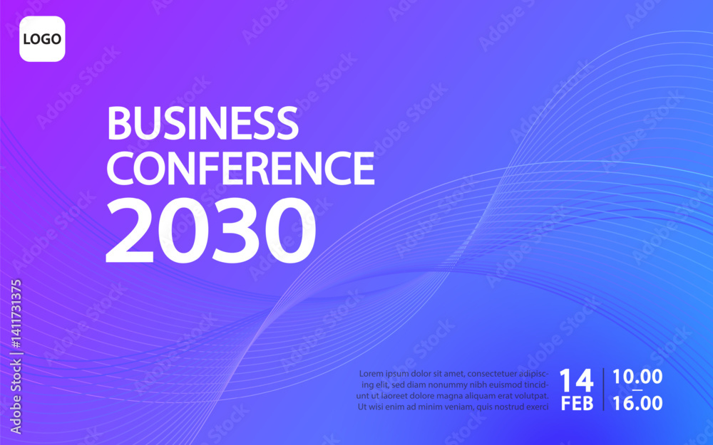 Obraz premium Banner to the online conference background. Web media event. Dynamic Background. Futuristic Poster for Corporate Meeting, Online Courses, Webinar, Seminar. Conference, Business Event Announcement. 