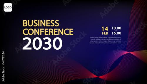Banner to the online conference background. Web media event. Dynamic Background. Futuristic Poster for Corporate Meeting, Online Courses, Webinar, Seminar. Conference, Business Event Announcement.
