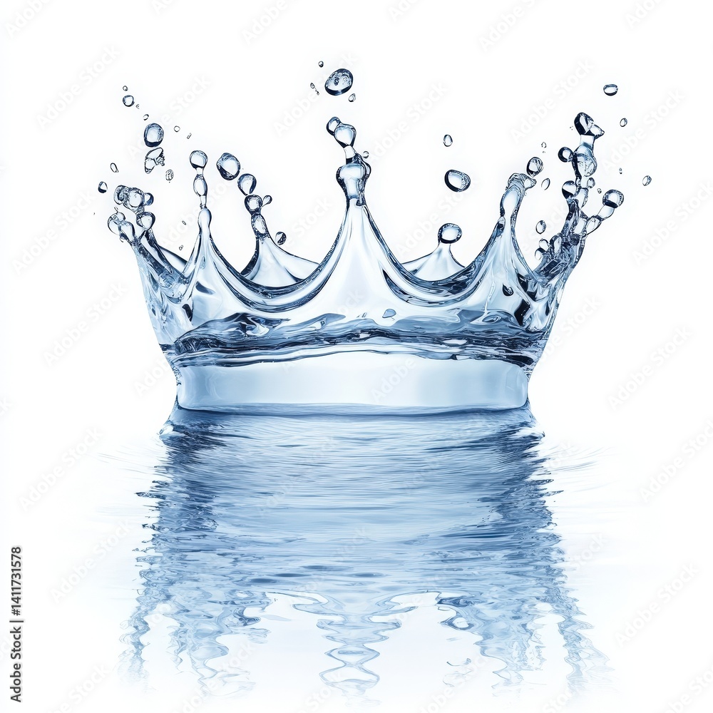 A stunning crown crafted entirely from shimmering water droplets, elegantly shaped and glistening, set against a pristine white background that enhances its ethereal beauty. A stunning crown crafted entirely from shimmering water droplets, elegantly shaped and glistening, set against a pristine white background that enhances its ethereal beauty.
