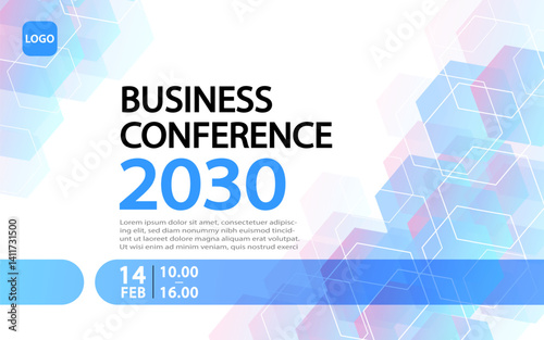Banner to the online conference background. Web media event. Dynamic Background. Futuristic Poster for Corporate Meeting, Online Courses, Webinar, Seminar. Conference, Business Event Announcement.
