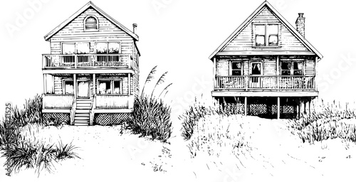 Two Cape Cod style Beach houses designs, Cape Cod style Beach houses vector image