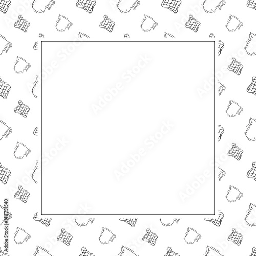 kitchen utensil frame. doodle kitchenware square frame. kitchen background