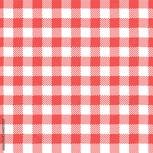 Red Gingham Checkered Pattern. Textile design of textured plaid. Checkered fabric pattern swatch for print, tartan, gift wrap, textiles, checkered background for tablecloth. Stripes crossed