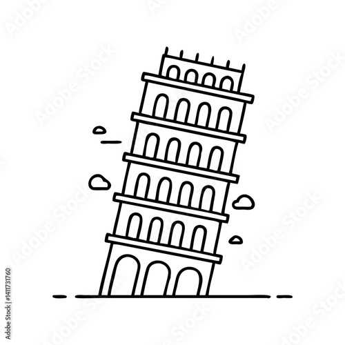 Leaning Tower of Pisa Illustration Vector Graphic Design Art Cartoon Style