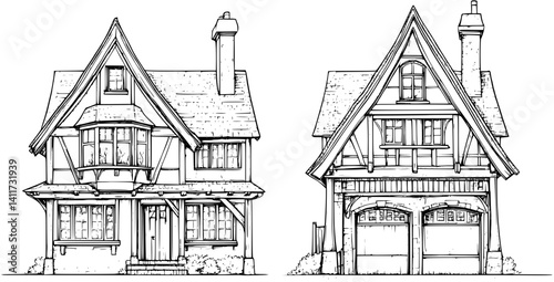 Two Contemporary style Houses designs, Contemporary style Houses vector image