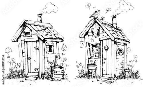 Two Farmhouse style Smokehouses designs, Farmhouse style Smokehouses vector image