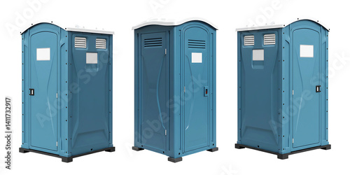 Blue Portable Toilets Set On Transparent Background

