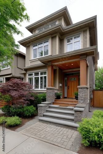Wallpaper Mural A charming craftsman-style home in a quiet, tree-lined street - natural serene community Torontodigital.ca