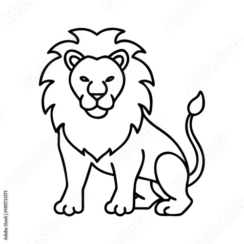 A simple line drawing of a majestic lion sitting calmly