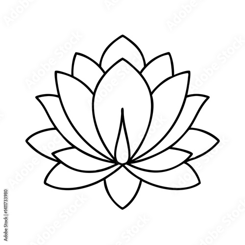 Simple Line Drawing of a Beautiful Lotus Flower Blossom in Full Bloom