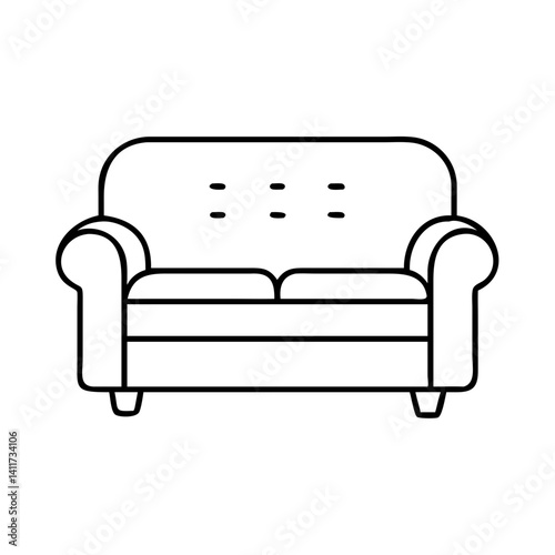 Line art drawing of a comfy two seater sofa couch for home living room furniture
