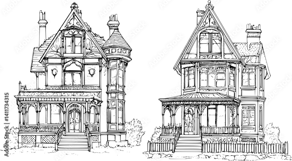 Obraz premium Two Victorian style Skyscrapers designs, Victorian style Skyscrapers vector image