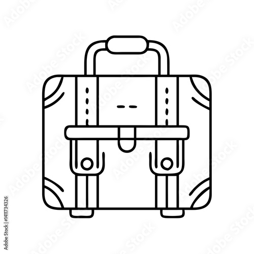 Vintage Travel Suitcase Line Art Illustration Retro Luggage Baggage Carryon