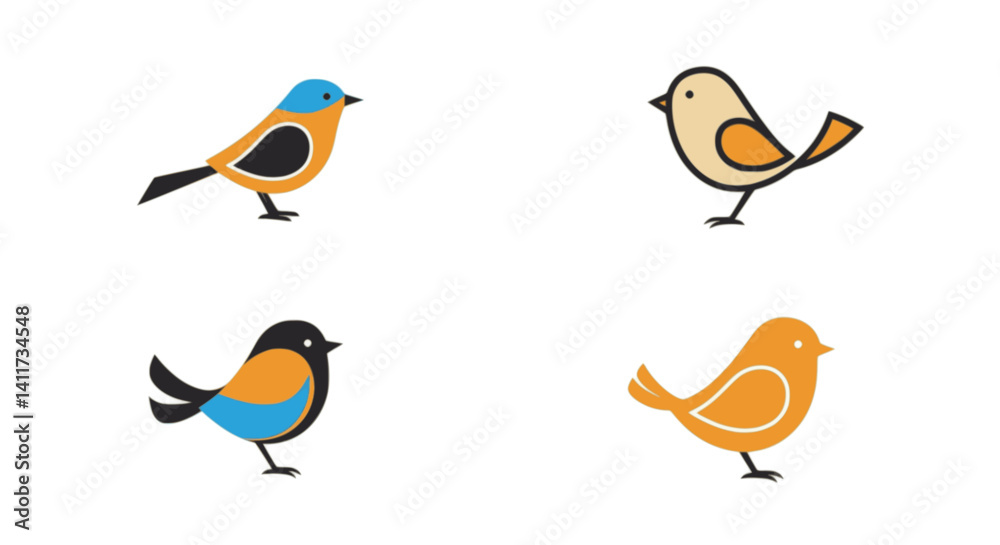 Fototapeta premium Four Adorable Bird Illustration