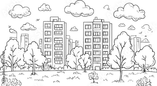 Two Bauhaus style Apartment buildings designs, Bauhaus style Apartment buildings vector illustration